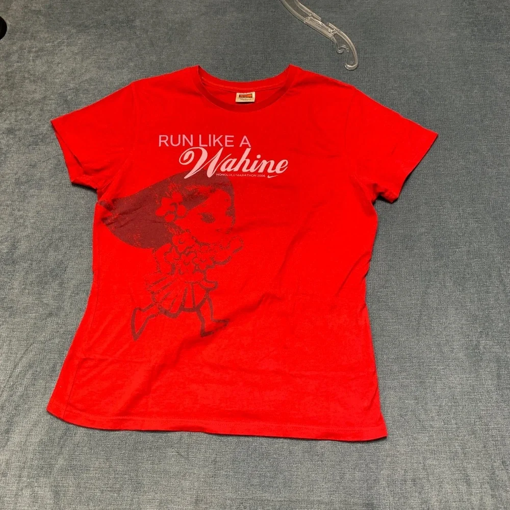 Y2K Nike T-Shirt Girls L 12/14 Red Run Like A Whine Graphic Logo Short Sleeve
